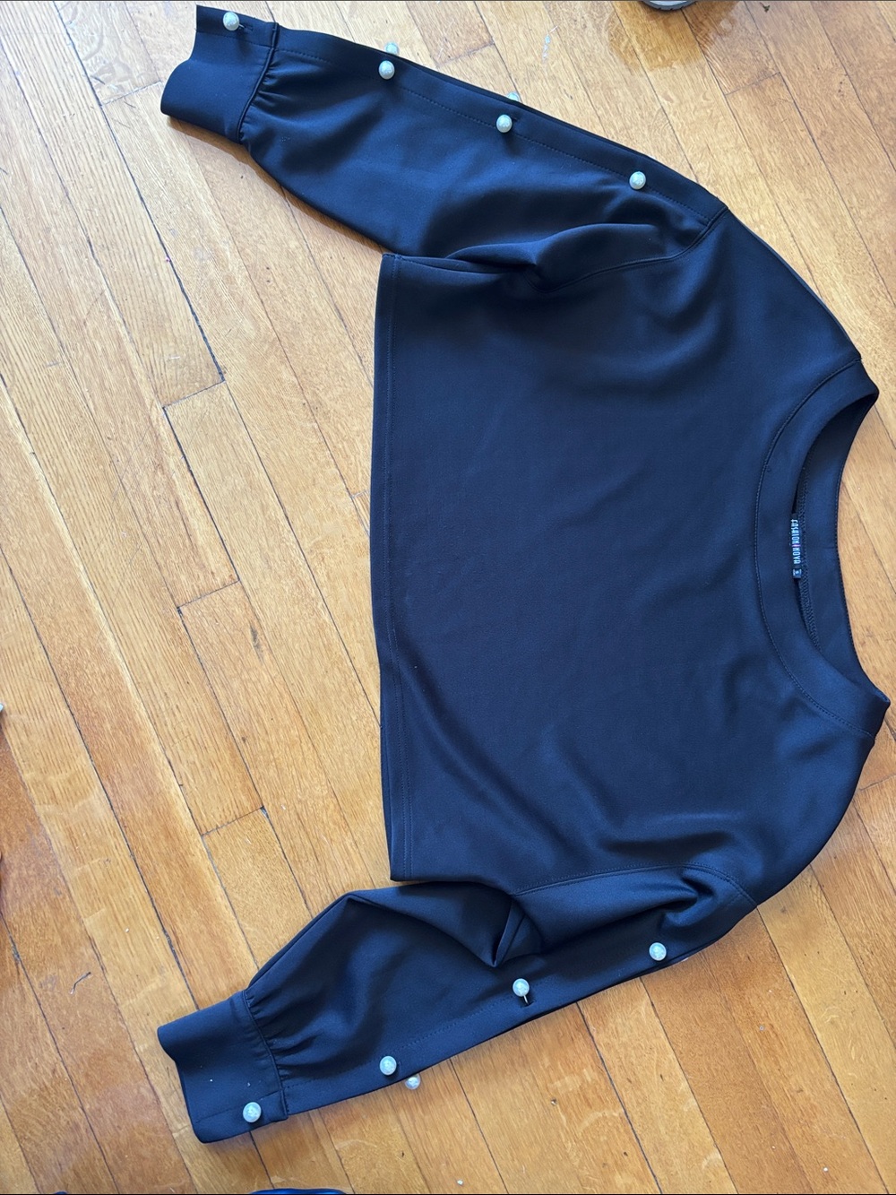 Fashion Nova Black Crewneck Sweatshirt with Pearl Buttons